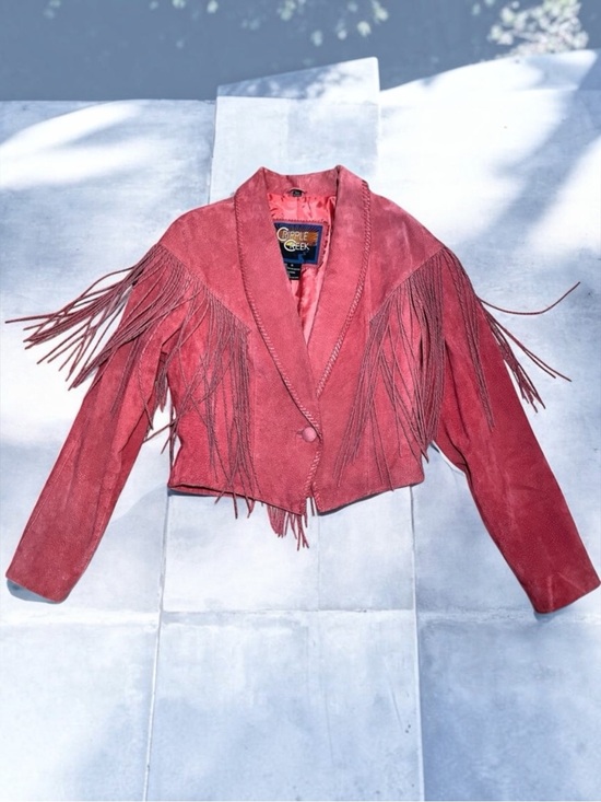 Cripple Creek Jackets & Blazers - Vintage Cripple Creek Salmon Pink Suede Fringe Western Cowgirl Leather Jacket